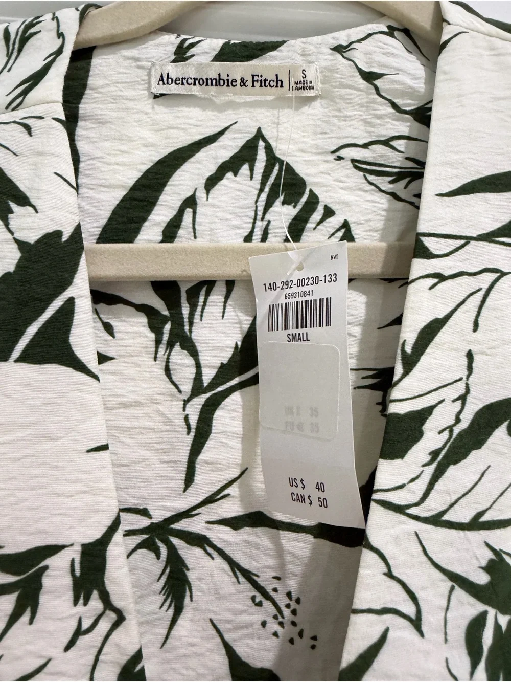 Abercrombie & Fitch White Maxi Dress with Green Tropical Print